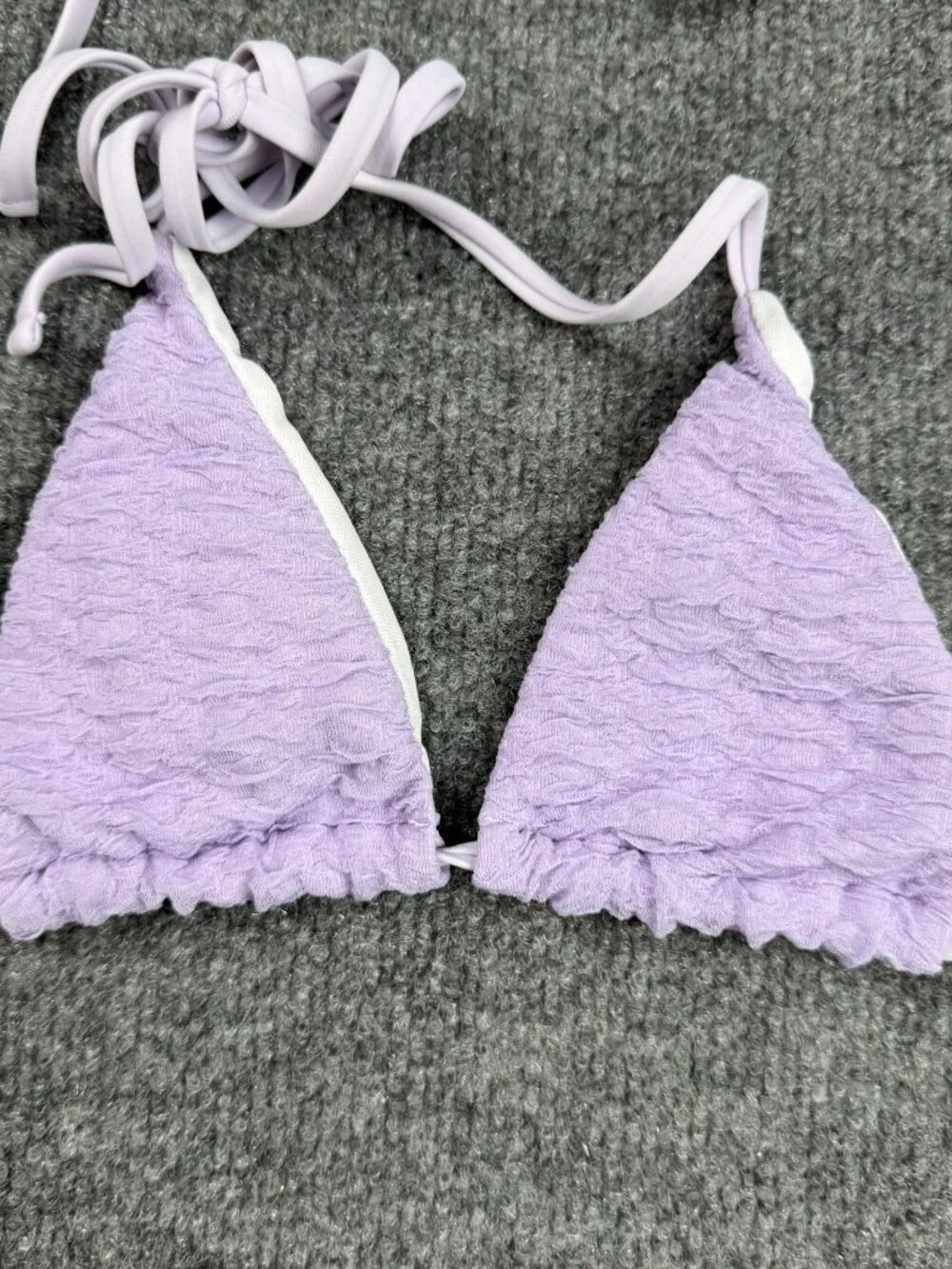 Lilac Purple Crinkle Bikini Top Halter Swim No Size Tag Check Measurements XS